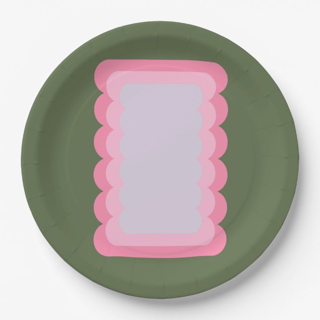 Retro Wavy Shape Green And Pink Paper Plates (Front)