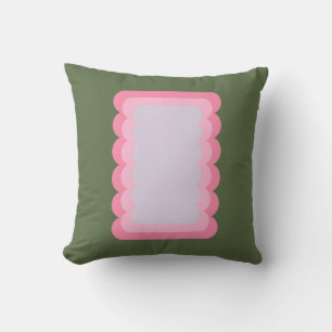 Retro Wavy Shape Green And Pink Throw Pillow