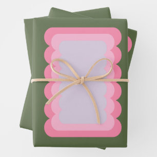 Retro Wavy Shape Green And Pink Wrapping Paper Sheets