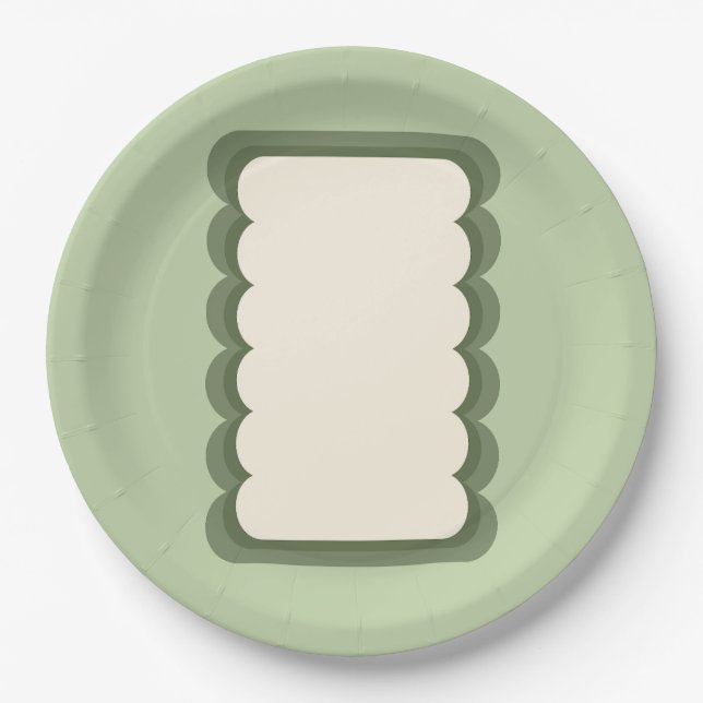 Retro Wavy Shape Pastel Green Paper Plates (Front)