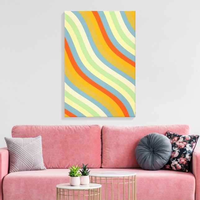 Retro Wavy Stripes Coastal Pattern Art Canvas Print (Insitu(LivingRoom))