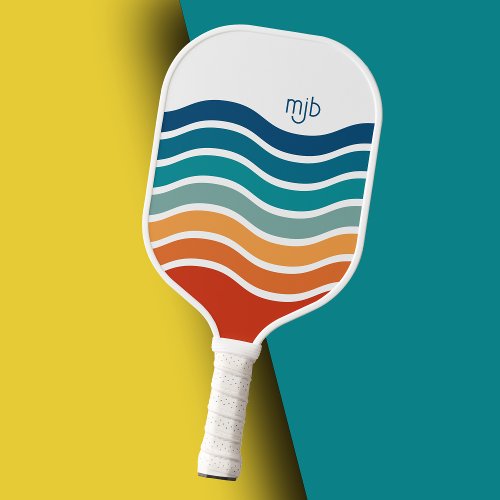 Retro Wavy Stripes Pattern with Your Monogram Pickleball Paddle