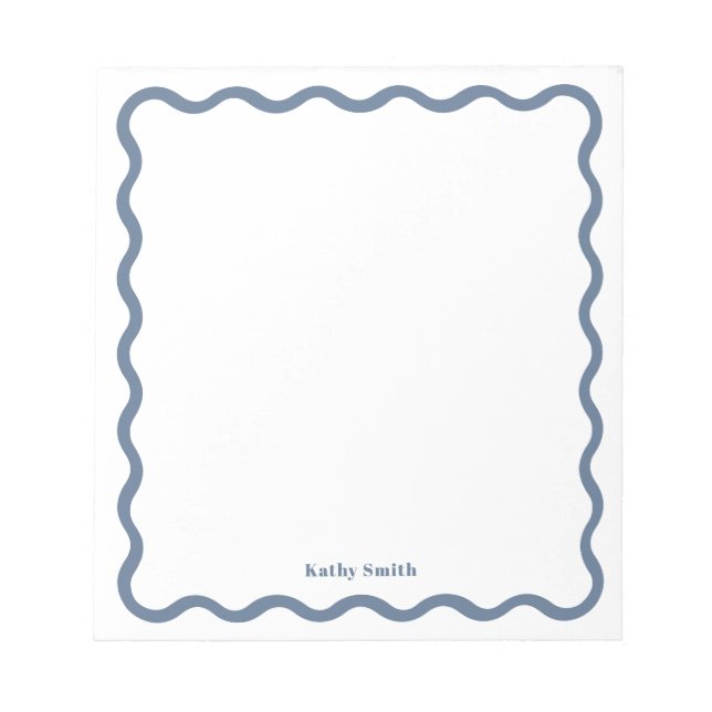 Retro Wavy Stylish Blue Personalized Stationery Notepad (Front)