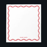 Retro Wavy Stylish Red Personalized Stationery Notepad<br><div class="desc">A simple and stylish retro style wavy scallop border design with personalized notepad in radiant red and white with a retro style serif font.</div>