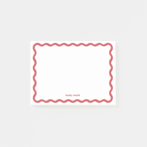 Retro Wavy Stylish Red Personalized Stationery Post_it Notes