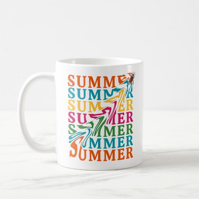 Retro Wavy "SUMMER" Text Art Design Coffee Mug (Left)