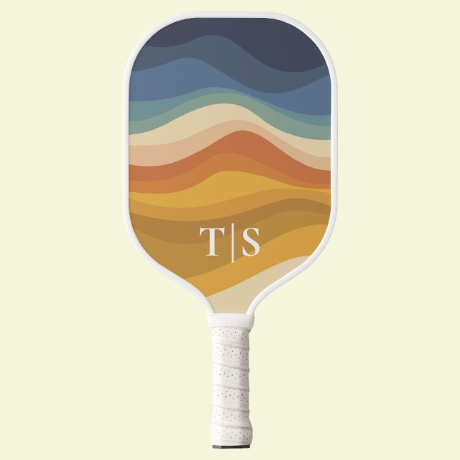 Retro Wavy Sunset Monogram Initials Pickleball Paddle (Retro Wavy Sunset Monogram Initials Pickleball Paddle
)