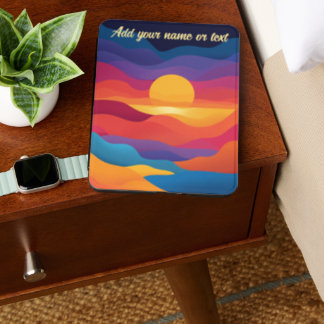 Retro Wavy Sunset Ocean Custom Name Kindle Cover
