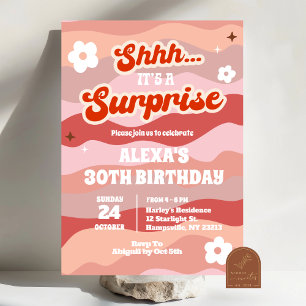 Retro Wavy Surprise Birthday Party Invitation