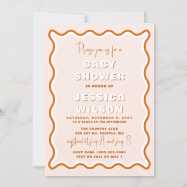 Retro Wavy Terracotta Gender Neutral Baby Shower Invitation