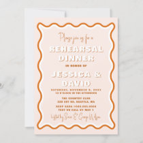 Retro Wavy Terracotta Photo Rehearsal Dinner Invitation