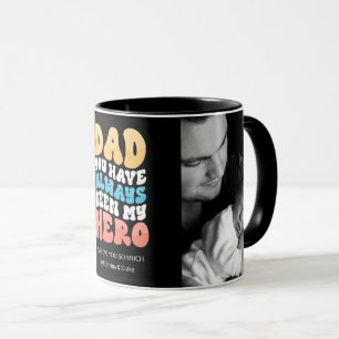 Retro Wavy Text Dad You're My Hero 2 Photo Custom Mug