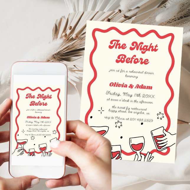 Retro Wavy The Night Before Rehearsal Dinner  Invitation (Creator Uploaded)