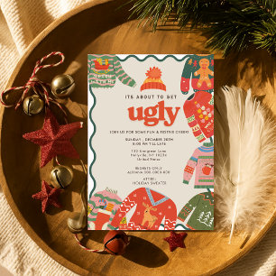Retro Wavy Ugly Sweater Christmas Holiday Party  Invitation