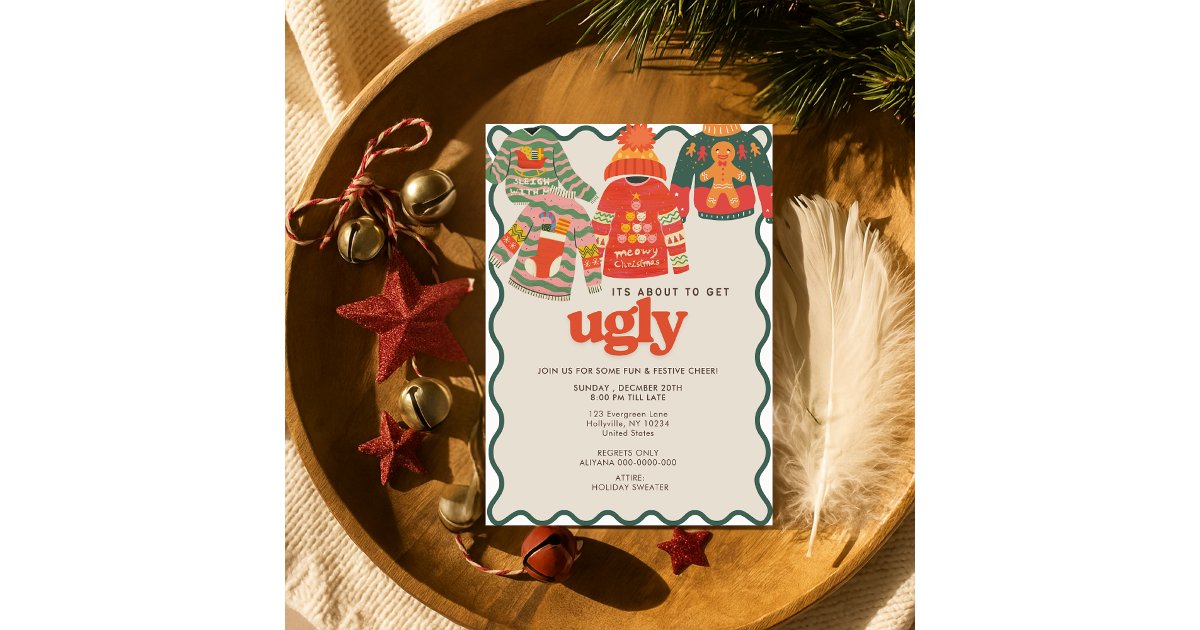 Retro Wavy Ugly Sweater Christmas Holiday Party Invitation | Zazzle