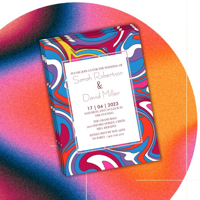 Retro Wavy Vibrant Wedding Invitation (Creator Uploaded)