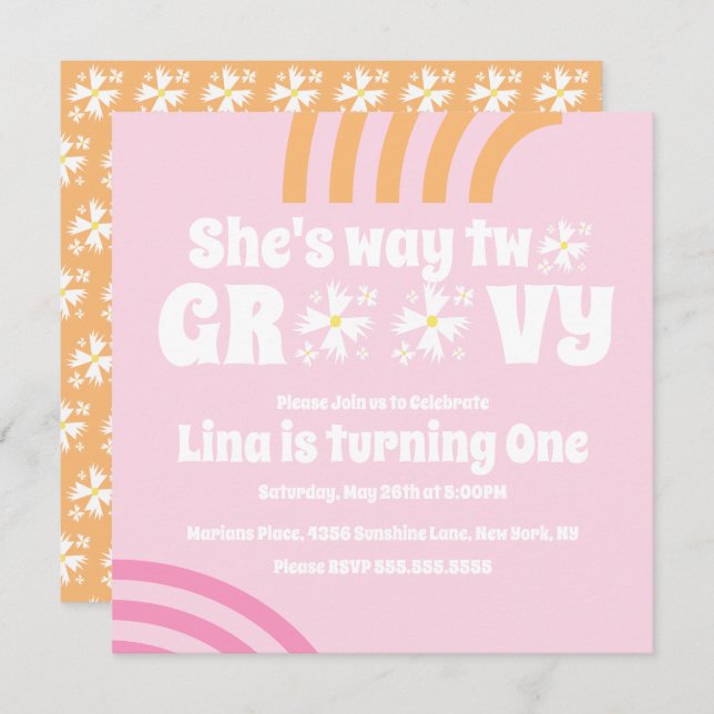 Retro Way Two Groovy Daisy Flower Birthday   (Front/Back)
