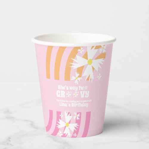 Retro Way Two Groovy Daisy Flower Birthday    Pape Paper Cups