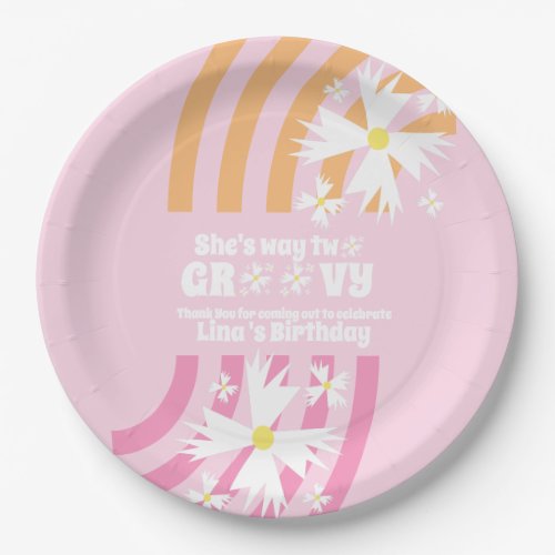 Retro Way Two Groovy Daisy Flower Birthday   Paper Plates