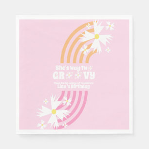 Retro Way Two Groovy Daisy Flower Birthday  Pink Napkins