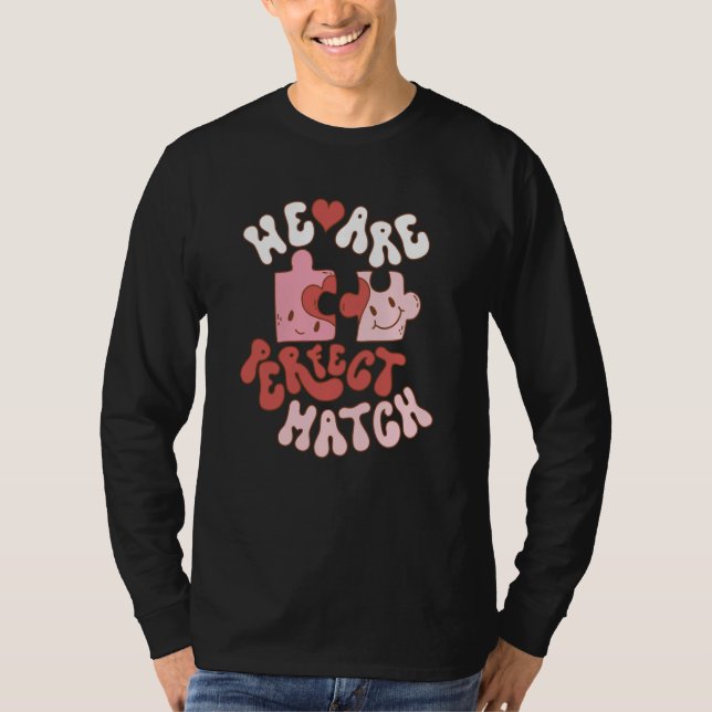 Retro We Are Perfect Match Puzzle Piece Couple Val T-Shirt (Front)