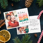 Retro we believe in Santa Christmas family photo Holiday Card