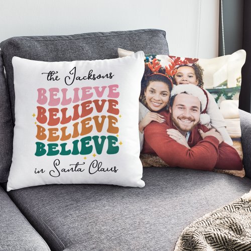 Retro we believe in Santa Claus Christmas photo Throw Pillow