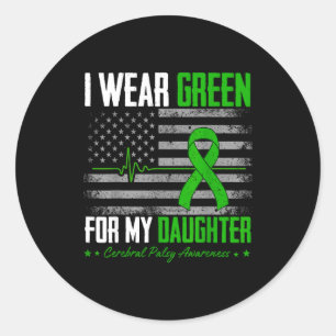Retro wear green for daughter cerebral palsy classic round sticker