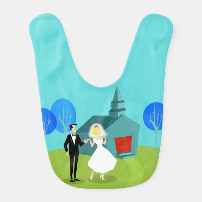 Retro Wedding Couple Baby Bib (Front)