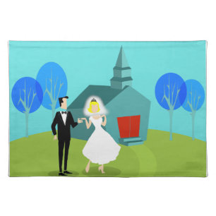 Retro Wedding Couple Cloth Placemat