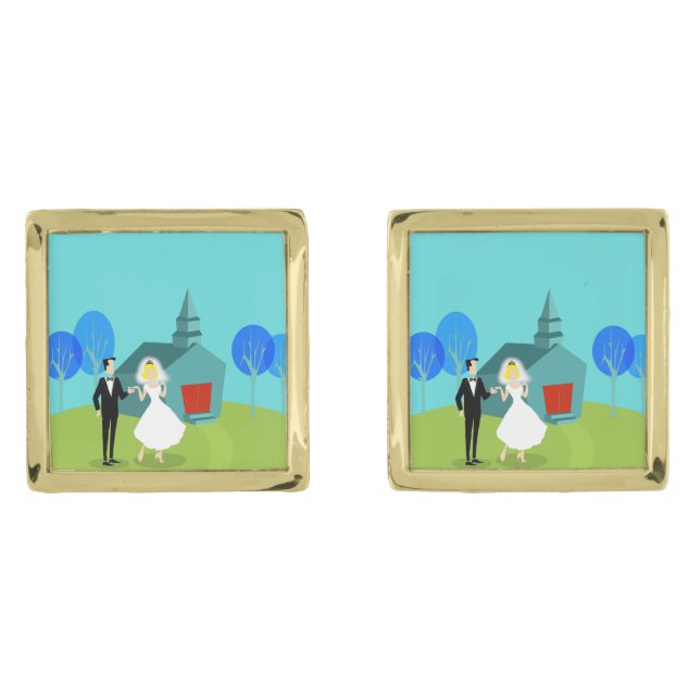 Retro Wedding Couple Cufflinks (Front)
