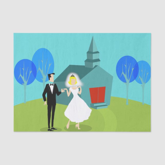Retro Wedding Couple Tissue Paper (Front)
