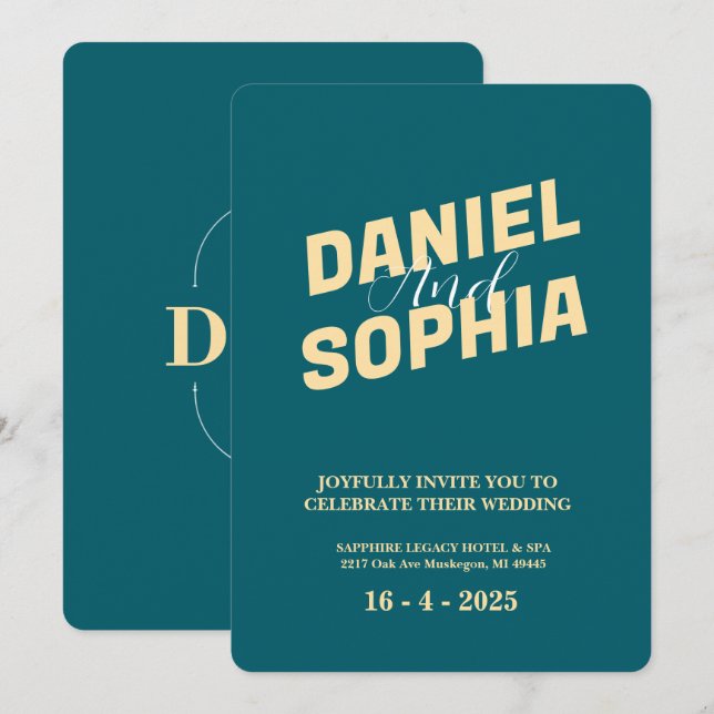 Retro wedding invitation card Blue (Front/Back)