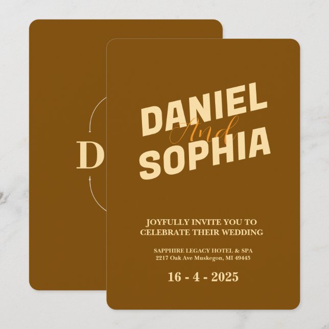 Retro wedding invitation card brown (Front/Back)
