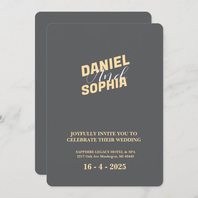 Retro wedding invitation card gray (Front/Back)