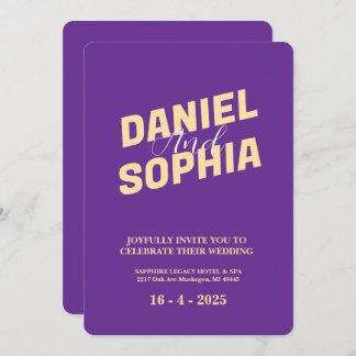 Retro wedding invitation card purple