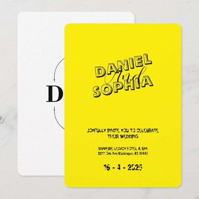 Retro wedding invitation card yellow  (Front/Back)