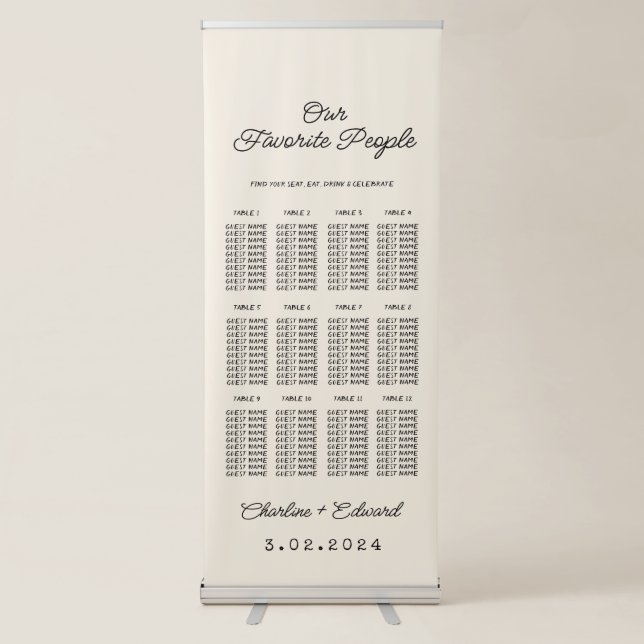 Retro Wedding Seating Chart Retractable Banner (Front)