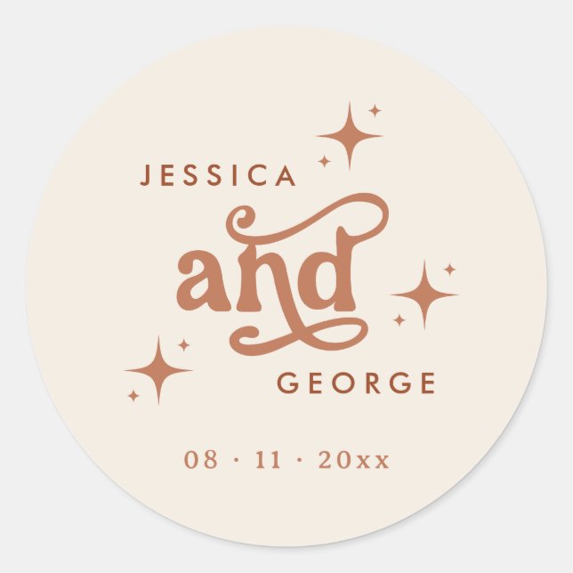 Retro Wedding, Terracotta Boho Classic Round Sticker (Front)