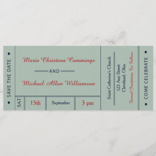 Retro Wedding Ticket Save The Date Announcement