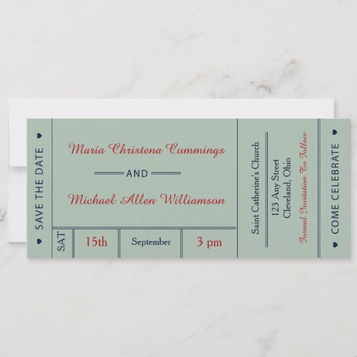Retro Wedding Ticket Save The Date Announcement