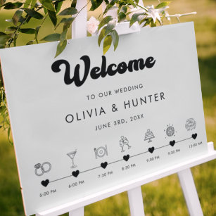 Retro Wedding Timeline Welcome Sign