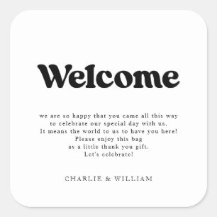Retro Wedding Welcome Gift Bag Basket Square Sticker