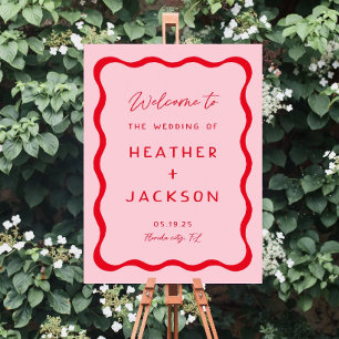 Retro Wedding Welcome Sign Templates, Pink and Red