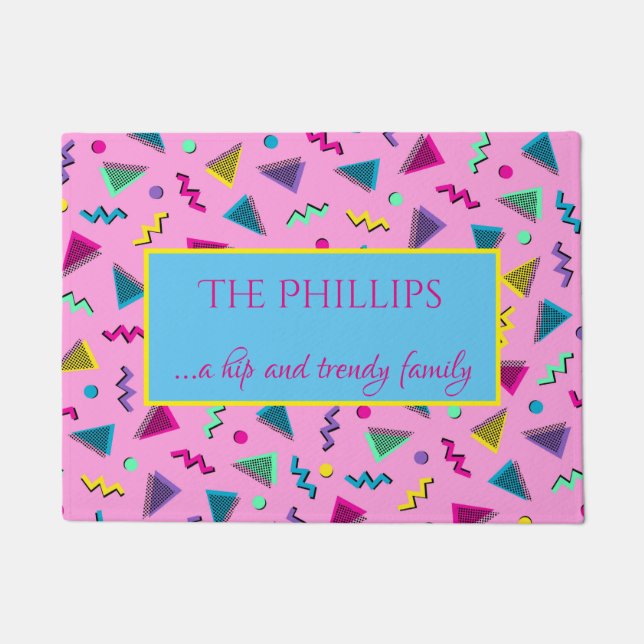 Retro Welcome 1980s bright and colorful Doormat (Front)