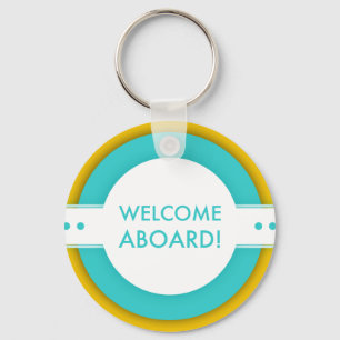 retro welcome aboard keychain