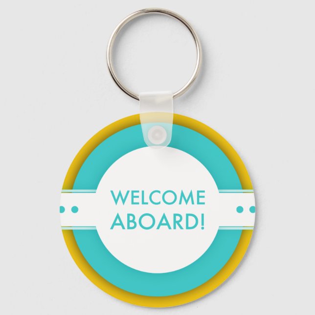 retro welcome aboard keychain (Front)