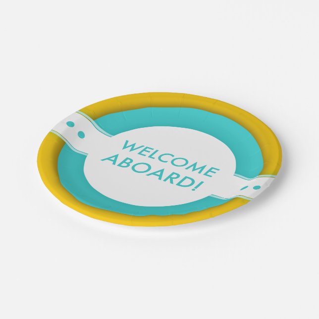 retro welcome aboard paper plates (Angled)