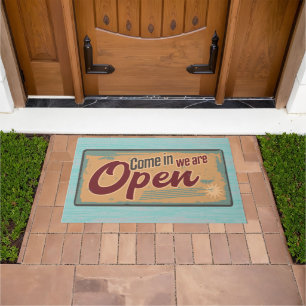 Retro Welcome Sign Open for Business Doormat