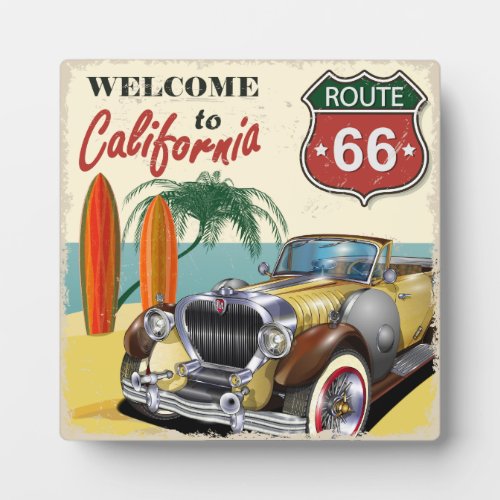 Retro Welcome to California Route 66 poster Plaque